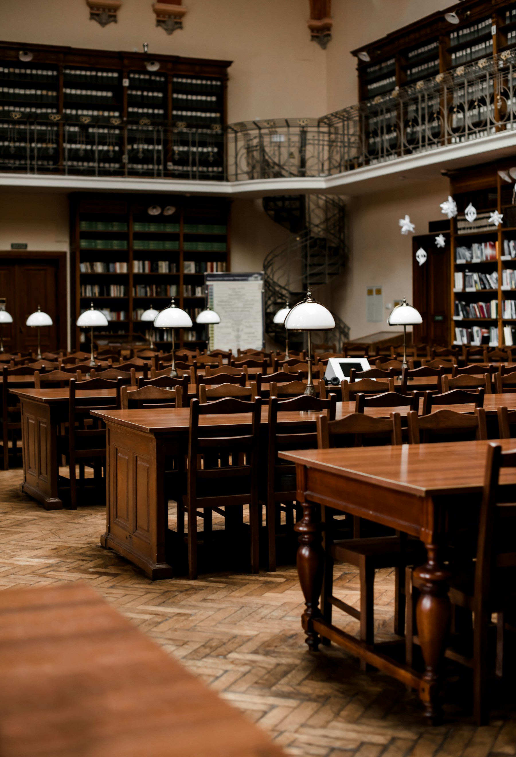 Quiet library reading room prepared for research